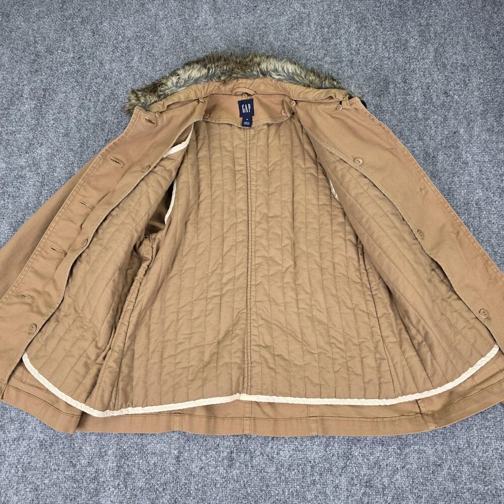 GAP Jacket Womens Medium Beige Faux Fur Collar Detachable Lining Twill Barn Coat - Picture 9 of 16